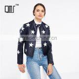 Fashion Contrasting Coloured Stars Cropped Leather Jackets for Women thumbnail-1
