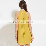 Women's Summer Lace-up Back Chiffon A-line Sleeveless Yellow Green Dress thumbnail-3