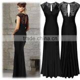 Fashion Custom Black Long Dress Sleeveless Lace V Neck Evening Dress For Wholesale thumbnail-3