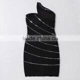 New Designer One Piece Sexy Flash Stripes Black One-shoulder Party Dress thumbnail-4