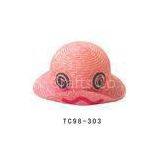 56cm Pink Cute Childrens Sun Hat For Summer , 7mm Straw Braid Leisure Sun Hats thumbnail-1