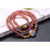 Neffly Jewelry Natural Strawberry Crystal Bracelet 6 mm With S925 Silver Accessories Natural Beeswax Bluing, With Garnet Beads thumbnail-3