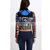 Multicolor Geometric Print Crop Led Cafe Racer Jacket thumbnail-2