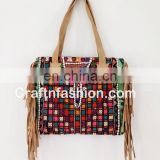 Gypsy banjara leather fringe tote bags- Genuine Banjara leather fringe handbag-Indian Vintage Leather Fringe Bag-