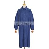 TWOTWINSTYLE Ruched Women's Dresses Lapel Lantern Long Sleeve Oversize Loose Midi