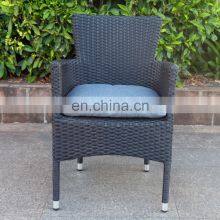 Stock Indoor & Outdoor Black Rattan Wicker Aluminum Dining Chair Patio Chair Armchair With Cushion thumbnail-3