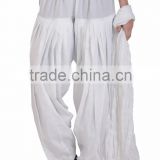 Indian Women Cotton White Color Patiala Salwar (Pants) with Matching Dupatta (Stole) Set