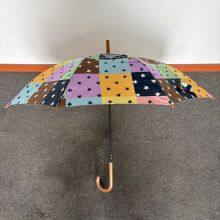 Wooden Handle Curved Handle Straight Pole Umbrella Cute Small Fresh Long Handle Umbrella Full Version Printed Sunny Umbrella Factory Customization thumbnail-1