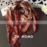 Fashion Retro Printed Pattern With Tassels Women Square Pashmina Encryption Twill Cotton Scarf Quality Choice thumbnail-5