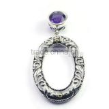 925 sterling silver amethyst gemstone slide pendant with 18k gold accents