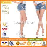 Hot Sale Women Apparel Europe Importer Customized Light Blue Ripped Folding Hem Shorts Jeans thumbnail-5