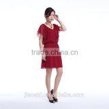 Latest Dress Designs Photos Short Sleeve Wine Color V-neck Sexy Plus Size Women Dress thumbnail-5