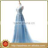 ASAE45 Blue Lace Appliqued See Through Evening Dress Tulle Real Photo Sexy Evening Gown Quality Choice