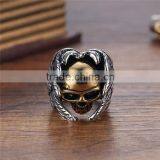 Gold Silver Vintage Gothic Wing Biker Surgical Stainless Steel Skull Ring for Man thumbnail-4