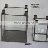 Antique Finished Four Candle Brass and Glass Candle Holder With Clear Glass thumbnail-1