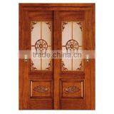Elegant Internal Sliding Carved Wood Double Door With Glass Inserted BF11-0516b