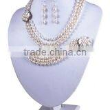 3 Rows 6-7mm Cheap Pearl Necklace and Earring Set Bracelet thumbnail-1