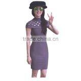 Brown Hollow Out Small O Neck 2015 New Fashion Bodycon Sexy Women's HL Bandage Dress Celebrity Party Dress thumbnail-2