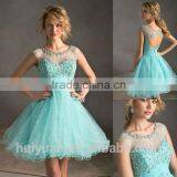 Bling Beaded Women Short Baby Blue Cocktail Evening Dress thumbnail-1