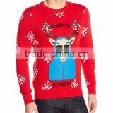 Men Red Sweater Blue Coat Reindeer Pattern Christmas Lights Jumper thumbnail-1
