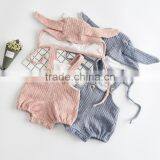 2017 Spring Baby Girls Bunny Rabbit Solid Rompers + Ear Cap Pure Pink Light Blue thumbnail-1