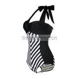 White and Black Tight Swimsuit Women thumbnail-4