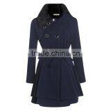 Women's Fashion Faux Fur Lapel Double-breasted Thick Wool Trench Coat Jacket thumbnail-2