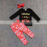 2016 New Valentine's Day Baby Heart Arrow Top V-day Clothes Red Aztec Pants Kids Girls Clothing With Matching Accessories thumbnail-1