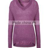 Wholesale Beautiful Purple v Collar Ladies Latest Wool Knitted Sweater Design With High Grade thumbnail-3