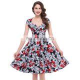 Belle Poque Stock Cap Sleeve V-Neck 17 Patterns Cotton Vintage Retro 50s Dress BP000001-4 thumbnail-1