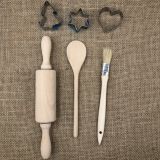 3 Pieces Wooden Cutlery for Children,Contains Rolling Pin ,Spoon and Basting Brush, Made of Chinese cherry