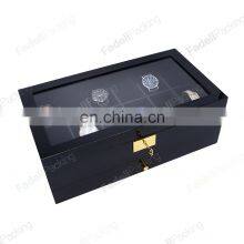 Black Lacquer Custom Double Layer Watch Storage Box Wooden Watch Organizer Box With Lock thumbnail-1