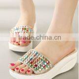 Shiny Crystal Women Fashion Wedge Heel Shoes Chunky Heel Shoe for Girl thumbnail-1