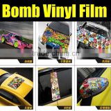 colorful design 1.52x30m air free bubbles sticker bomb film, Bomb sitcker