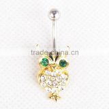 High Quality 316L Gold Plated Belly Navel Ring Owl Jewelry