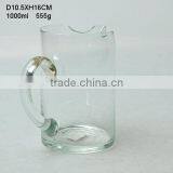 Hot Selling 1000ml Clear Glass Pitcher Water Jug With Pour Spout and Side Handle