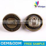 Brass wholesale engraved logo flat metal tack decorative types of buttons for jeans