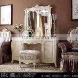 Royal European French Furniture Antique White Bedroom Sets Bed Bedside Table Wardrobe Dressing Table Bench Commode Chair thumbnail-3