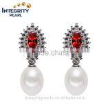 8mm AAA drop dangle red zircon ruby natural freshwater grape pearl earring