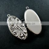 20x40mm vintage style flower engraved antiqued silver brass oval photo locket pendant charm DIY supplies 1123015