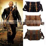 Men's Vintage Canvas Shoulder Bag Leather Satchel School Military Two Sided Shoulder Bag Messenger Bag thumbnail-1