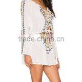 Boho Clothing Embroidered Cotton Mini Dress With Pom Pom Fringe 2016 HSD5810 thumbnail-4