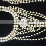 GOLD Tone Crystal Pearl PAYAL Anklets Toe Ring Barefoot Sandal thumbnail-4