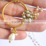 HOOP NATH Press NOSE RING GOLD PLATED POLKI PEARL thumbnail-2