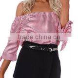 Runwaylover EY2331B New Design 2017 Ladies Fashion Off-Shoulder Stripe Blouse thumbnail-1