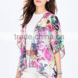 Open Front Lush Botanical Prints Kimono Women With Extended Back Hem thumbnail-5