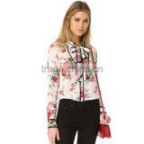 2017 Latest Long Sleeve Spring Fashion Ladies Floral Tie Neck Blouse thumbnail-6