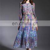 High Qualtiy Fashion Colorful Digital Printed 100% Silk Chiffon Long Sleeves Ladiyes Round Neck Maxi Dress thumbnail-2