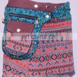 Papaya Orange Shade Trivial Print Cotton Fabric Gypsy Wrap Around Skirt With Bag Belt HHCS 140 B
