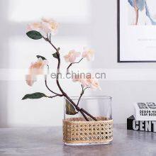 Cylinder Garden Rustic Clear Transparent Woven American Style Flower Arrangement Glass Rattan Vase thumbnail-3